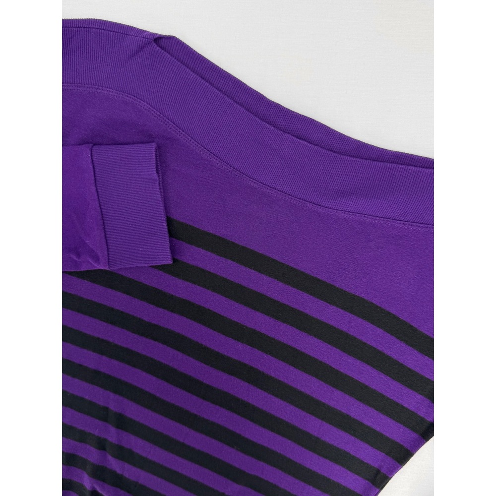 Lauren Ralph Lauren Purple Black Striped Boat Neck Cotton Top Women's Large